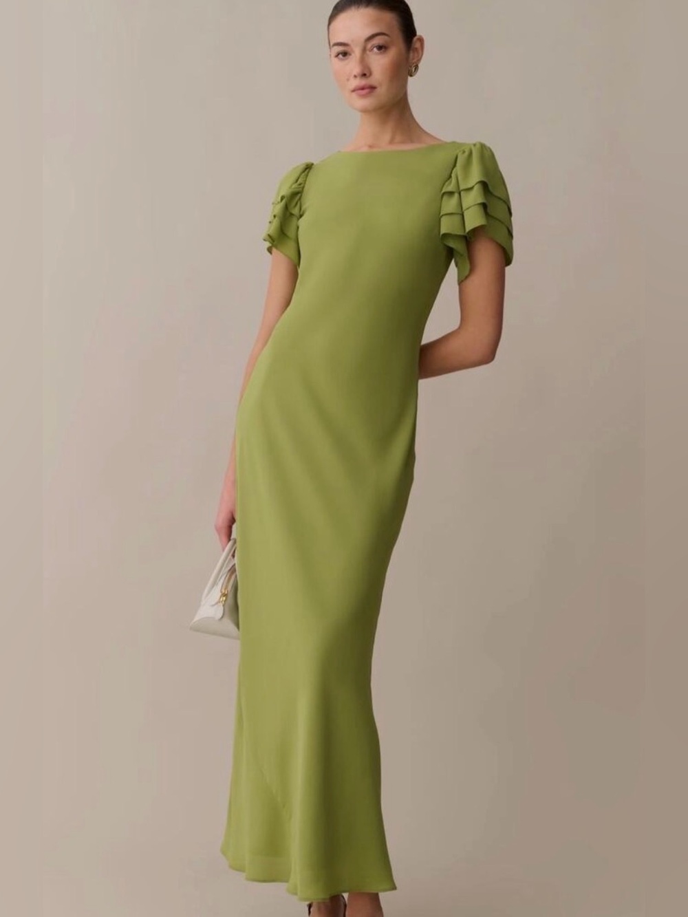 o.p.t Leonara Olive Green Ruffled Sleeve Maxi Dress S